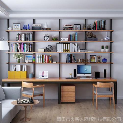 【loft北欧铁艺实木定制转角书桌书架组合家用书柜一体办公桌电脑桌】