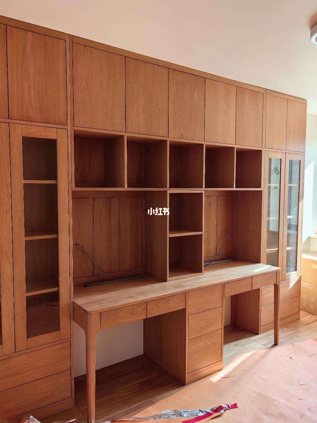 北美樱桃木全屋定制书房满墙书柜双人书桌