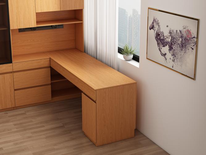 定制实木书桌书柜一体 橡木色转角儿童写字桌的完美选择