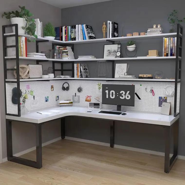 定制洞洞板书桌书架组合 打造高效实用的L型转角办公空间